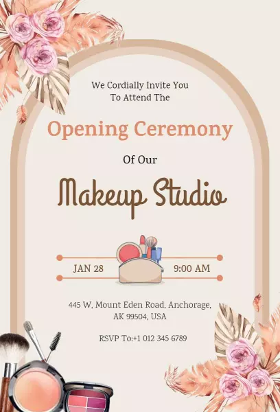Elegant Makeup Studio Grand Opening Ceremony Invitation Template