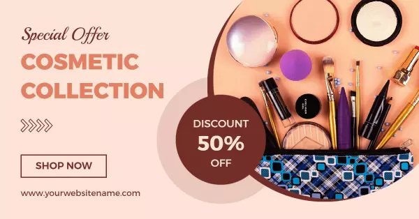 Elegant Makeup Tools and Blush Pink Background Facebook Ad Banner Template