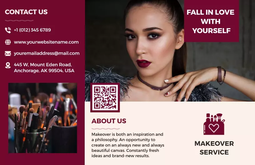 Elegant Maroon Beauty Salon Makeover Services Brochure Template