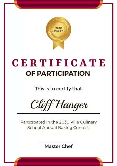Elegant Maroon Culinary School Baking Contest Certificate Template