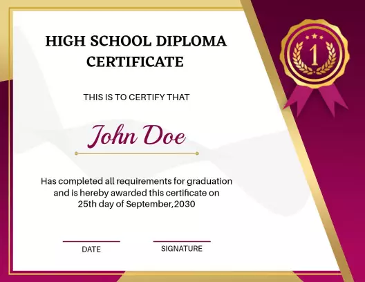 Elegant Maroon High School Diploma Graduation Certificate Template