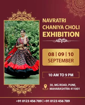 Elegant Maroon Navratri Chaniya Choli Exhibition Poster Template
