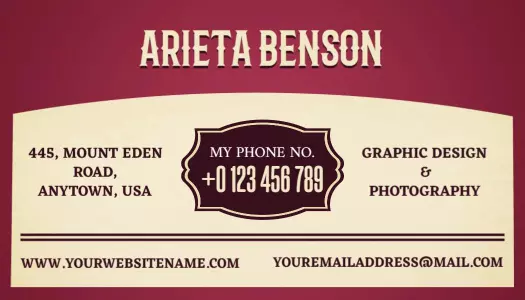 Elegant Maroon Vintage Graphic Design Photography Business Card Template