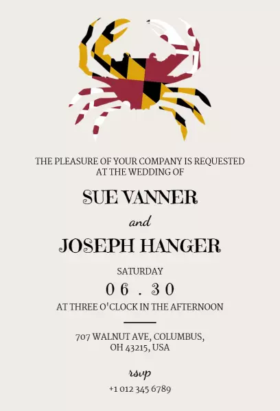 Elegant Maryland Crab Themed Wedding Celebration Invitation Template