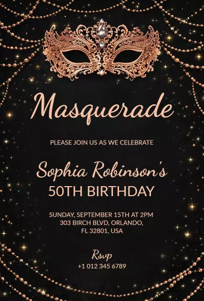 Elegant Masquerade 50th Birthday Celebration Invitation Template