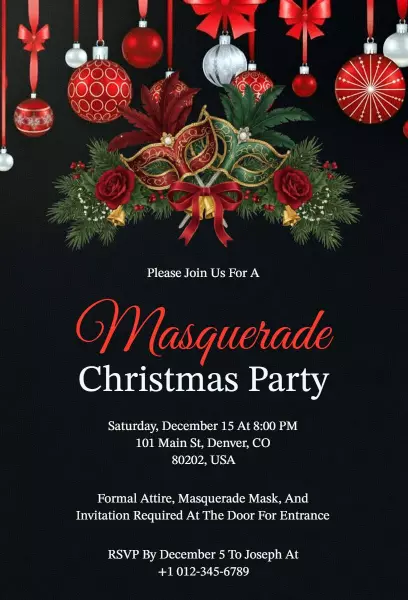 Elegant Masquerade Christmas Party Celebration Invitation Template