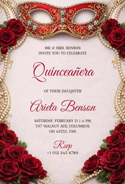 Elegant Masquerade Quinceanera Celebration Invitation Template