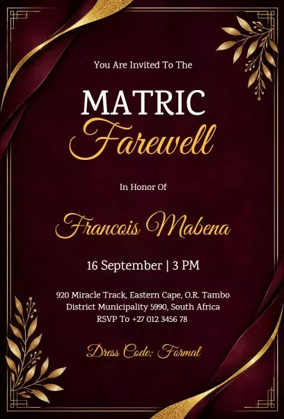 Elegant Matric Farewell Celebration Honor Invitation Template