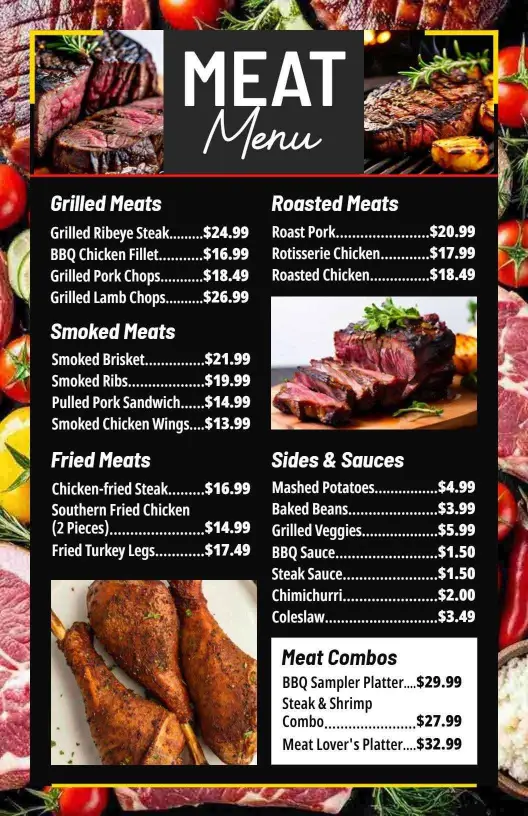 Elegant Meat Combos and Platters Price List Menu Template