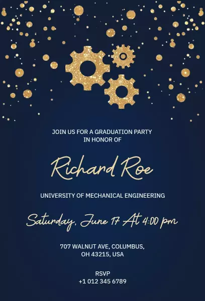 Elegant Mechanical Engineering Graduation Celebration Invitation Template