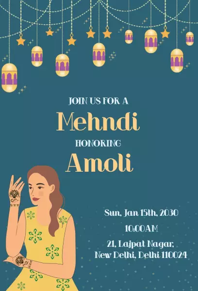Elegant Mehndi Celebration Honoring Amoli Invitation Template