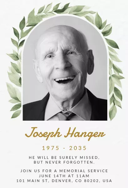 Elegant Memorial Service Celebration Life Invitation Template