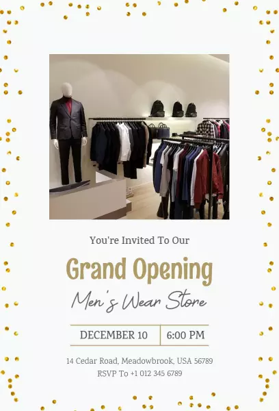 Elegant Men’s Wear Store Grand Opening Invitation Template