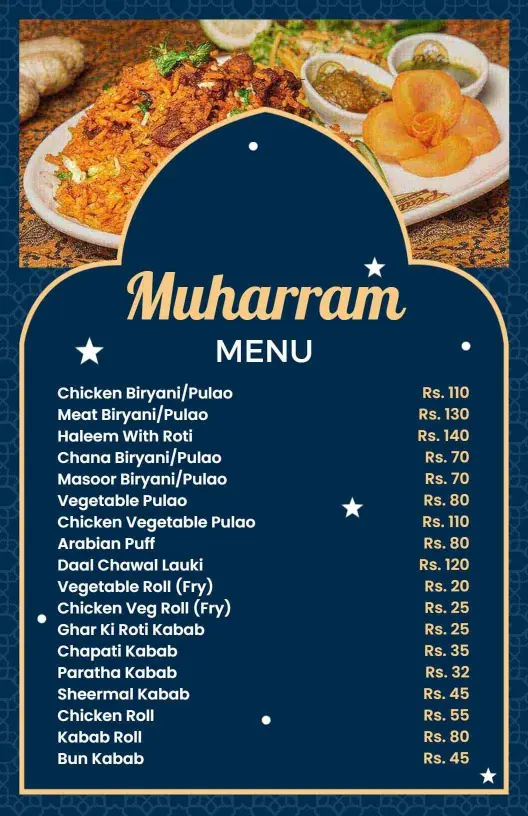 Elegant Midnight Blue Muharram Dining Menu Template