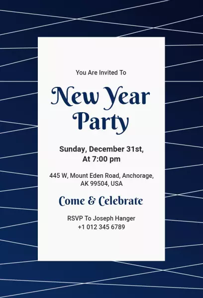 Elegant Midnight Blue New Year Celebration Invitation Template
