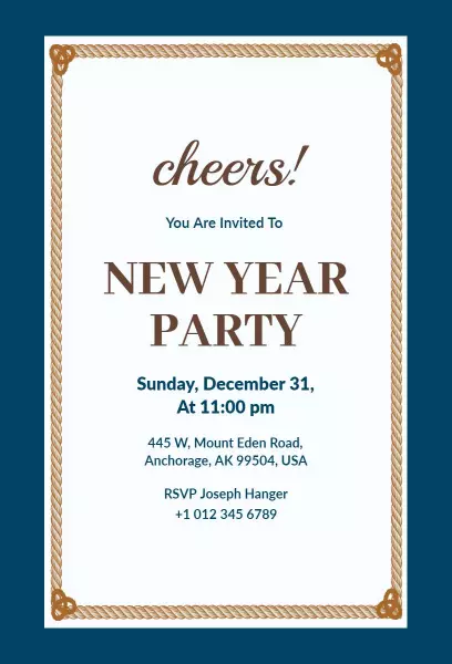 Elegant Midnight Countdown New Year Party Invitation Template