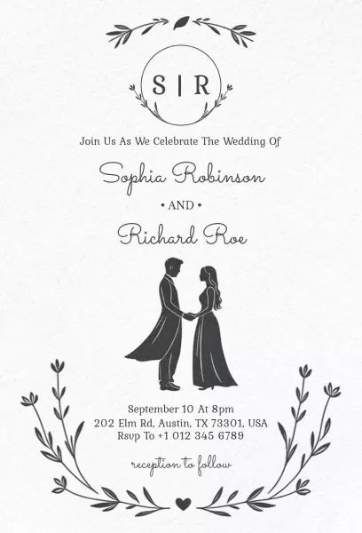 Elegant Minimalist Black and White Wedding Invitation Template