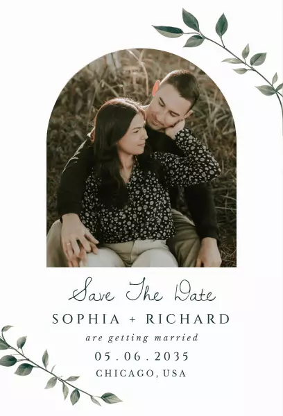 Elegant Minimalist Botanical Save The Date Wedding Invitation Template