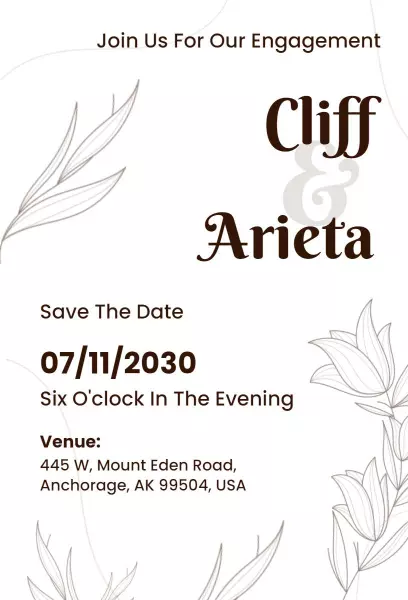 Elegant Minimalist Floral Engagement Celebration Invitation Template