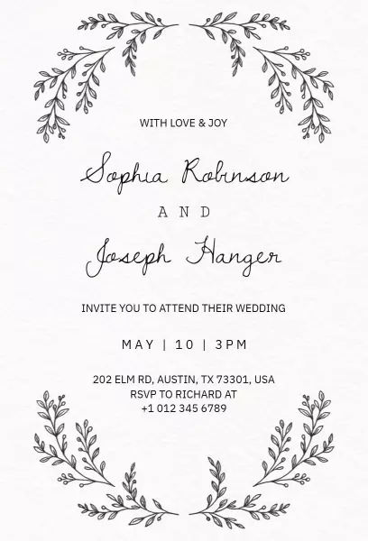 Elegant Minimalist Floral Wedding Ceremony Invitation Template
