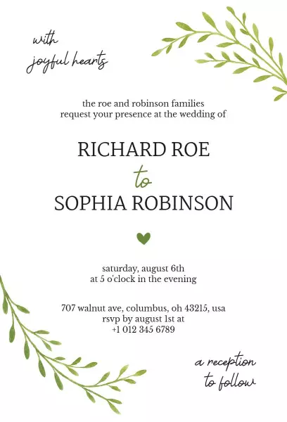 Elegant Minimalist Greenery Wedding Ceremony Invitation Template