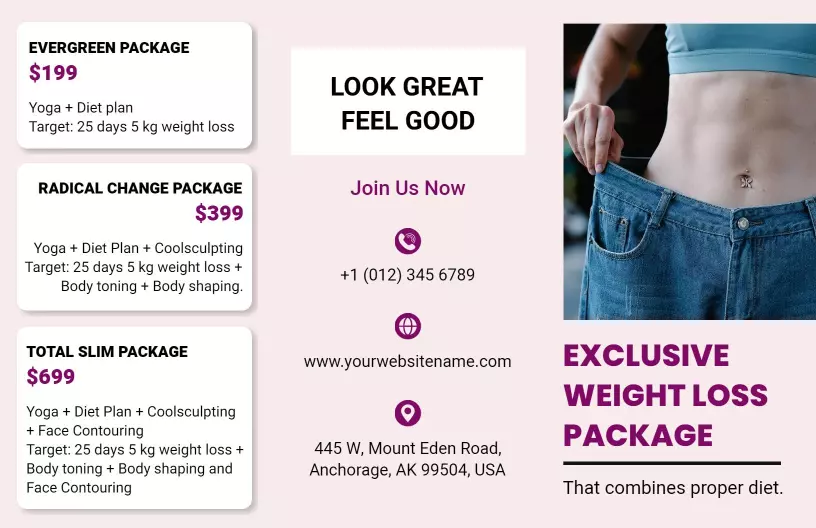Elegant Minimalist Weight Loss Program Packages Brochure Template