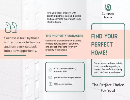 Elegant Mint Green Real Estate Property Management Tri Fold Brochure Template