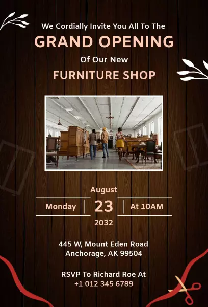 Elegant Modern Furniture Shop Grand Opening Invitation Template