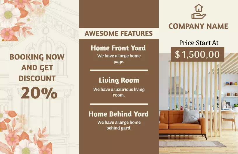 Elegant Modern Home Interior and Feature Highlights Brochure Template