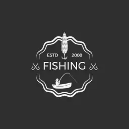 Elegant Monochrome Fishing Logo Featuring a Boat and Bait Logo Template