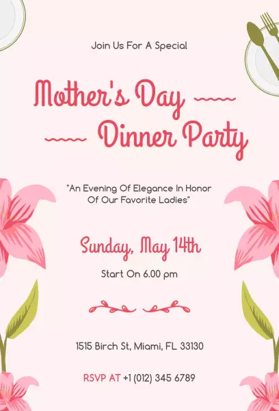 Elegant Mother's Day Dinner Party Celebration Invitation Template