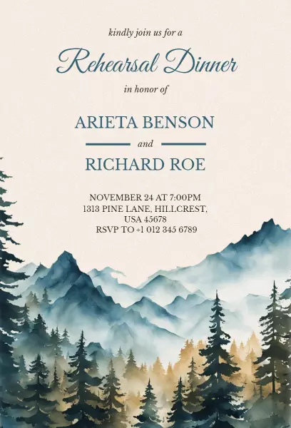 Elegant Mountain Landscape Rehearsal Dinner Invitation Template