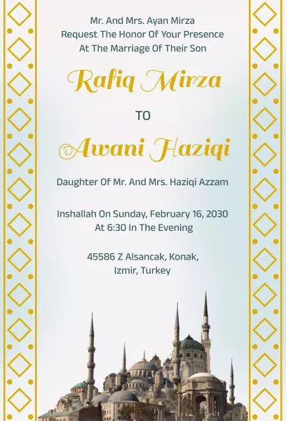 Elegant Muslim Wedding Ceremony Invitation Template