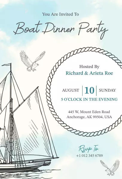 Elegant Nautical Boat Dinner Party Invitation Template