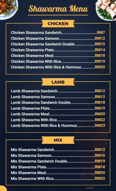Elegant Navy and Gold Shawarma Selection Menu Template