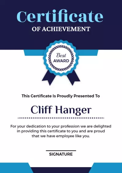 Elegant Navy Blue Achievement Award Certificate Template