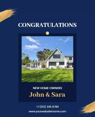 Elegant Navy Blue Congratulations New Home Owners Poster Template