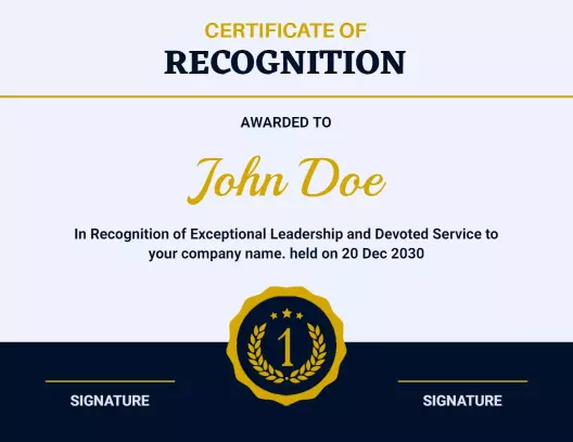 Elegant Navy Blue Leadership Recognition Certificate Template