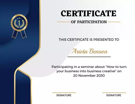 Elegant Navy Blue Seminar Participation Certificate Template