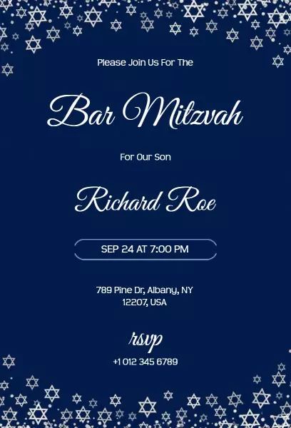 Elegant Navy Blue Starry Bar Mitzvah Celebration Invitation Template