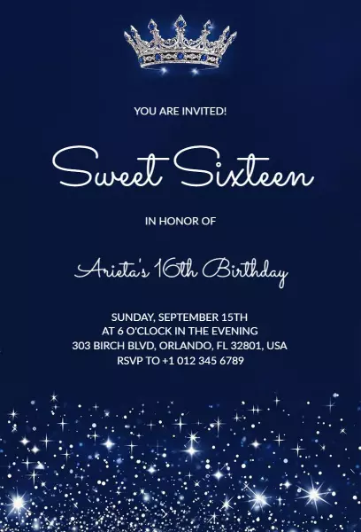 Elegant Navy Blue Sweet 16 Birthday Celebration Invitation Template