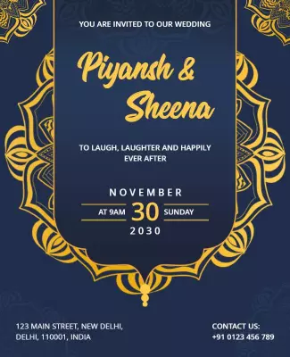 Elegant Navy Blue Traditional Wedding Invitation Poster Template