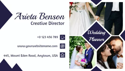 Elegant Navy Blue Wedding Planner Business Card Template