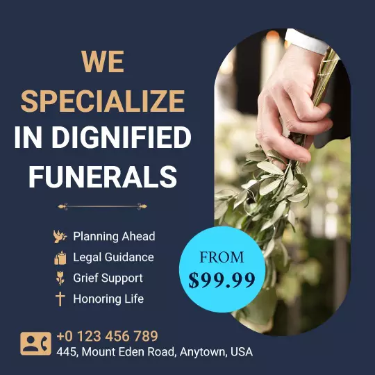 Elegant Navy Funeral Services with Grief Support Offer Ad Template