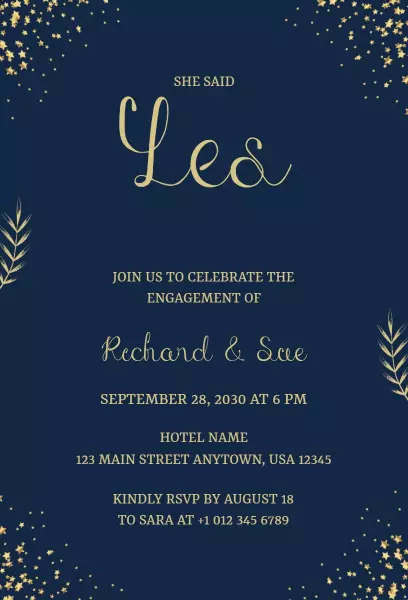 Elegant Navy Stars Engagement Celebration Invitation Template