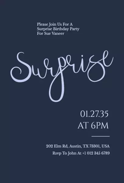Elegant Navy Surprise Birthday Party Celebration Invitation Template