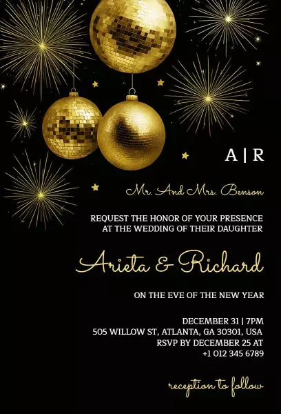 Elegant New Year Eve Wedding Celebration Invitation Template