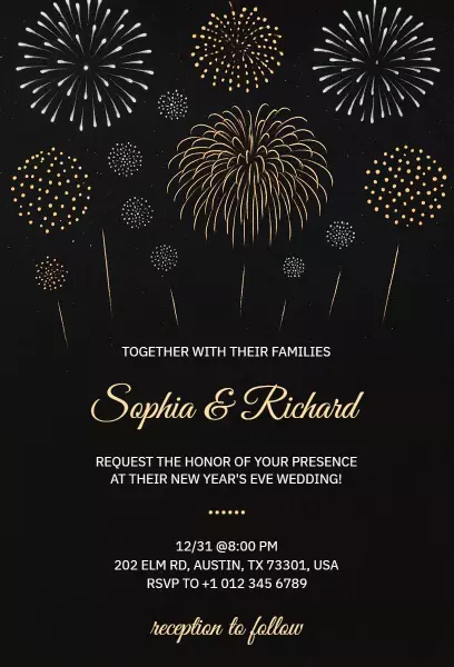 Elegant New Year Wedding Celebration Fireworks Invitation Template