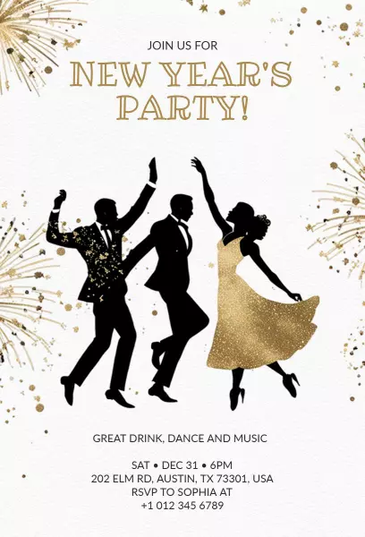 Elegant New Year's Eve Celebration Dance Party Invitation Template