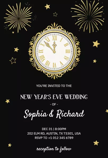 Elegant New Year's Eve Wedding Celebration Invitation Template